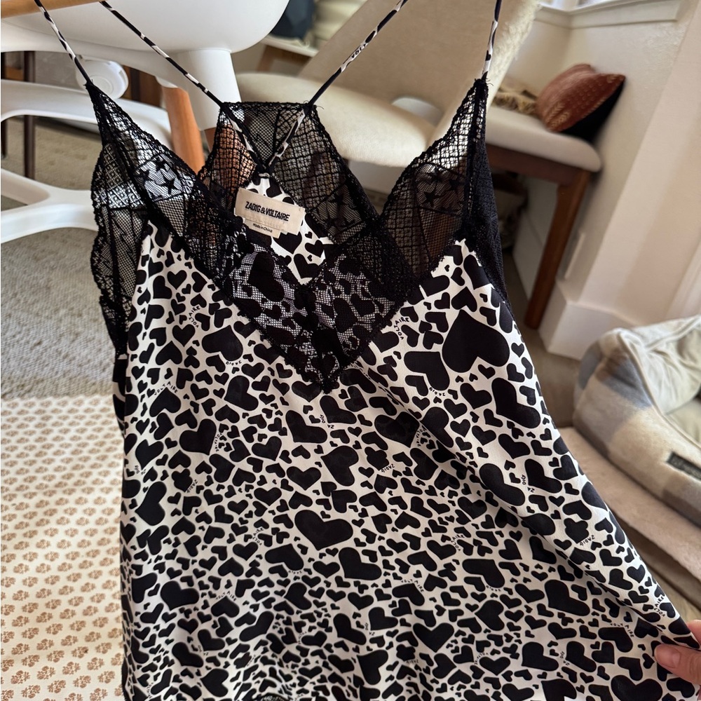 Zadig & Voltaire Black and White Heart Print Top size small - Picture 4 of 5